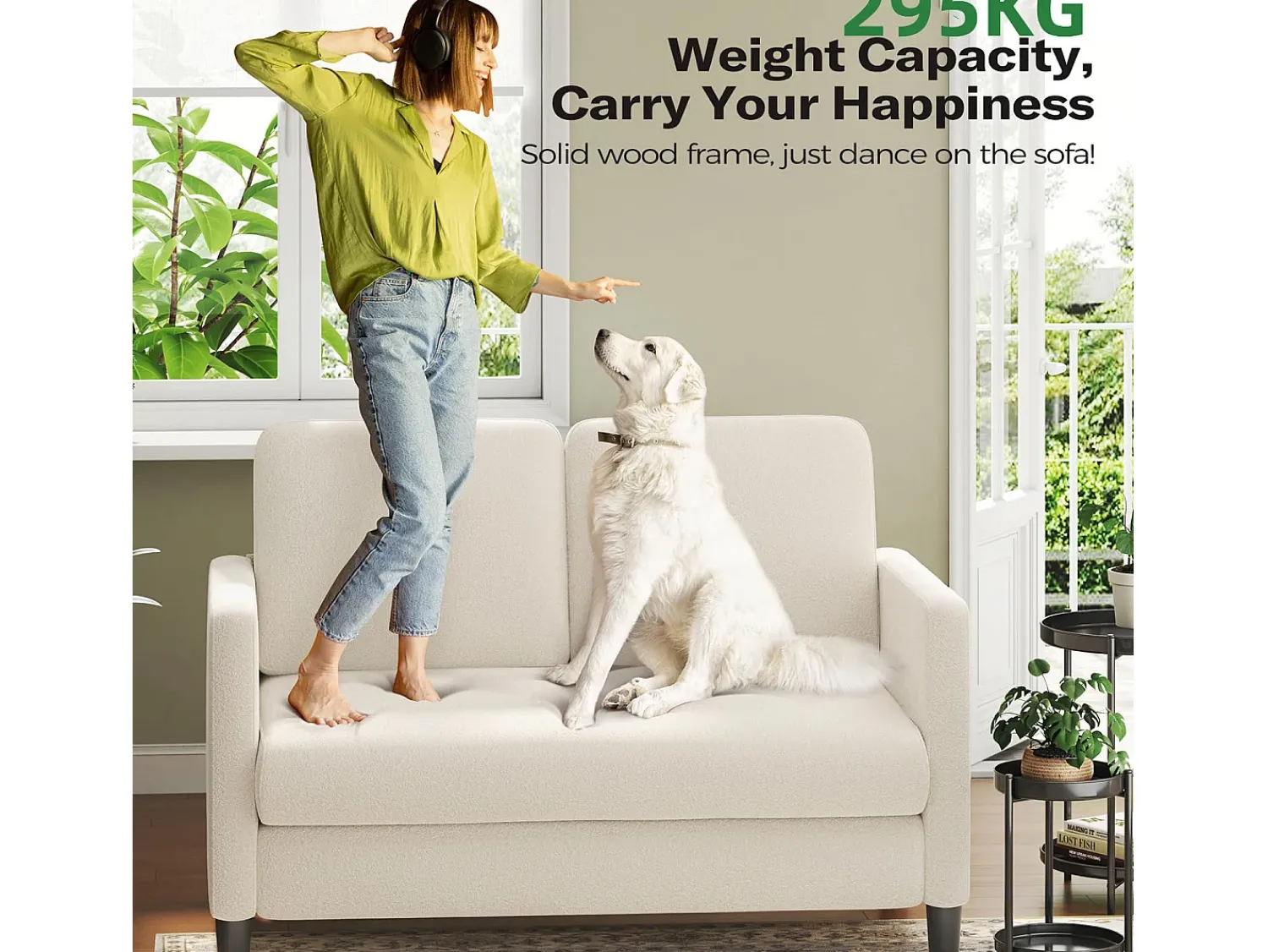 Sofá*DripeX Sofá Comfort de 2 -Setter em Teddy Beige Velvet, com assento profundo de 55 cm e apoios de braços - 128x78x89cm Bege