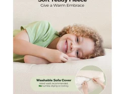 Sofá*DripeX Sofá Comfort de 2 -Setter em Teddy Beige Velvet, com assento profundo de 55 cm e apoios de braços - 128x78x89cm Bege