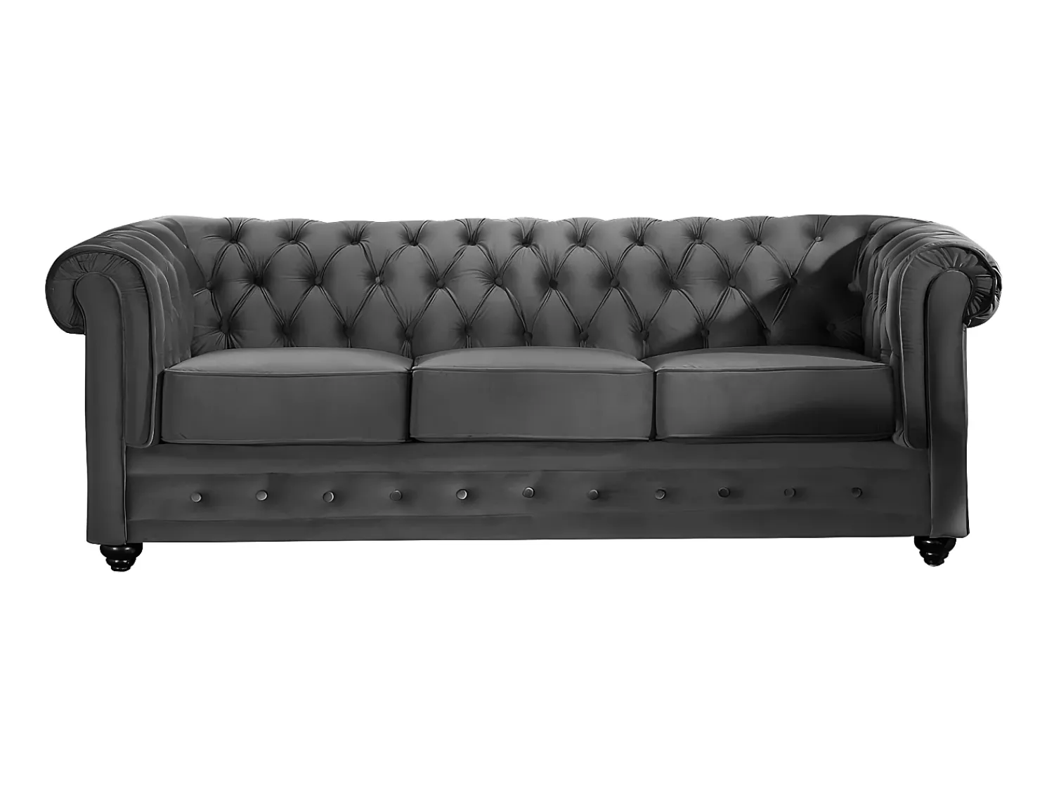 Vente-unique Sofá confort de 3 lugares CHESTERFIELD - Veludo antracite^ Sofá