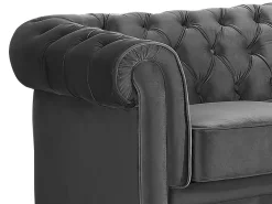 Vente-unique Sofá confort de 3 lugares CHESTERFIELD - Veludo antracite^ Sofá