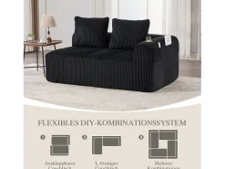Merax Sofá confortável de 2 lugares - 158 x 93 x 61 cm - não requer montagem - com almofadas de encosto e bolso - veludo - Preto
