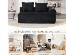 Merax Sofá confortável de 2 lugares - 158 x 93 x 61 cm - não requer montagem - com almofadas de encosto e bolso - veludo - Preto