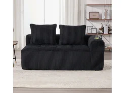 Merax Sofá confortável de 2 lugares - 158 x 93 x 61 cm - não requer montagem - com almofadas de encosto e bolso - veludo - Preto
