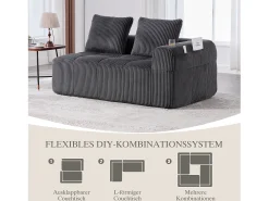 Sofá|Merax Sofá confortável de 2 lugares - 158 x 93 x 61 cm - não requer montagem - com almofadas de encosto + almofadas com bolso - veludo - cinza Cinzento