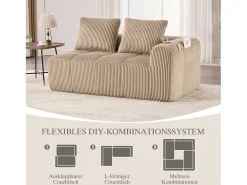 Merax Sofá confortável de 2 lugares - 158 x 93 x 61 cm - não requer montagem - com almofadas de encosto + bolso - veludo - cáqui^ Sofá