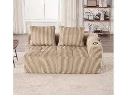 Merax Sofá confortável de 2 lugares - 158 x 93 x 61 cm - não requer montagem - com almofadas de encosto + bolso - veludo - cáqui^ Sofá