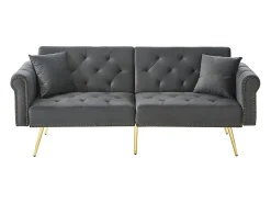 Sofá*ModernLuxe Sofá contemporâneo 2 lugares - Veludo - Encosto ajustável em 3 níveis - Cinza Cinzento