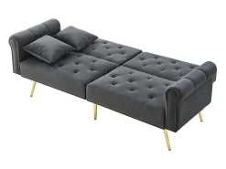 Sofá*ModernLuxe Sofá contemporâneo 2 lugares - Veludo - Encosto ajustável em 3 níveis - Cinza Cinzento