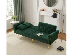 Clearance ModernLuxe Sofá contemporâneo 2 lugares - Veludo - Encosto ajustável em 3 níveis - Verde