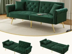 Clearance ModernLuxe Sofá contemporâneo 2 lugares - Veludo - Encosto ajustável em 3 níveis - Verde