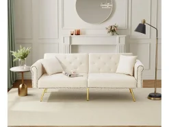 Sofá*ModernLuxe Sofá contemporâneo 2 lugares - Veludo - Encosto ajustável em 3 níveis - Bege