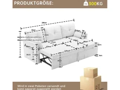 Sofá*Merax Sofá conversível de 3 lugares - 206 x 130 x 88 cm - sofá modular - com armazenamento - veludo - Preto