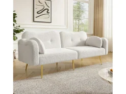 Merax Sofá conversível de 2 lugares - 175 x 79 x 82 cm - com encosto ajustável - pés de metal dourado - veludo -^ Sofá