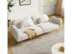 Merax Sofá conversível de 2 lugares - 175 x 79 x 82 cm - com encosto ajustável - pés de metal dourado - veludo -^ Sofá