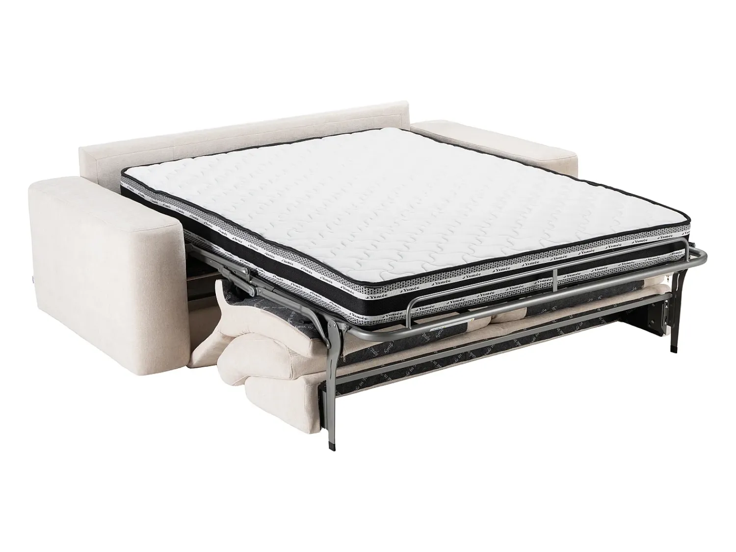 Vente-unique Sofá conversível de 3 lugares abertura rápida em tecido texturizado 160 cm colchão 16 cm DAVISO Bege