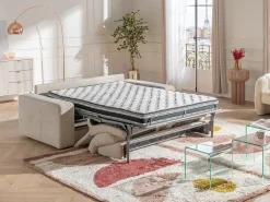 Vente-unique Sofá conversível de 3 lugares abertura rápida em tecido texturizado 160 cm colchão 16 cm DAVISO Bege