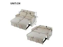 Clearance Merax Sofá conversível de 2 lugares com encosto ajustável - Suporte e tomada USB - Tecido Chenille - Função dormir - Bege
