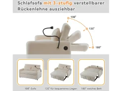 Clearance Merax Sofá conversível de 2 lugares com encosto ajustável - Suporte e tomada USB - Tecido Chenille - Função dormir - Bege
