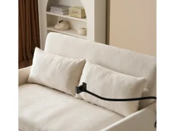 Clearance Merax Sofá conversível de 2 lugares com encosto ajustável - Suporte e tomada USB - Tecido Chenille - Função dormir - Bege