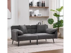 Sofá*Merax Sofá conversível de 2 lugares - 167,5 x 73 x 70 cm - Encosto reclinável em 3 posições (100°–180°) - Tecido - cinza Cinzento