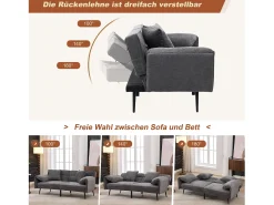 Sofá*Merax Sofá conversível de 2 lugares - 167,5 x 73 x 70 cm - Encosto reclinável em 3 posições (100°–180°) - Tecido - cinza Cinzento