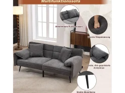 Sofá*Merax Sofá conversível de 2 lugares - 167,5 x 73 x 70 cm - Encosto reclinável em 3 posições (100°–180°) - Tecido - cinza Cinzento