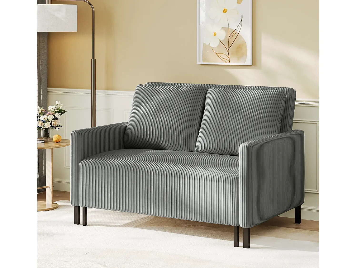 DripeX Sofá conversível de 2 lugares Clique clique, veludo cinza com nervuras, sono de 170 cm, colchão de 10 cm, para estúdio/sala de estar/quarto^ Sofá