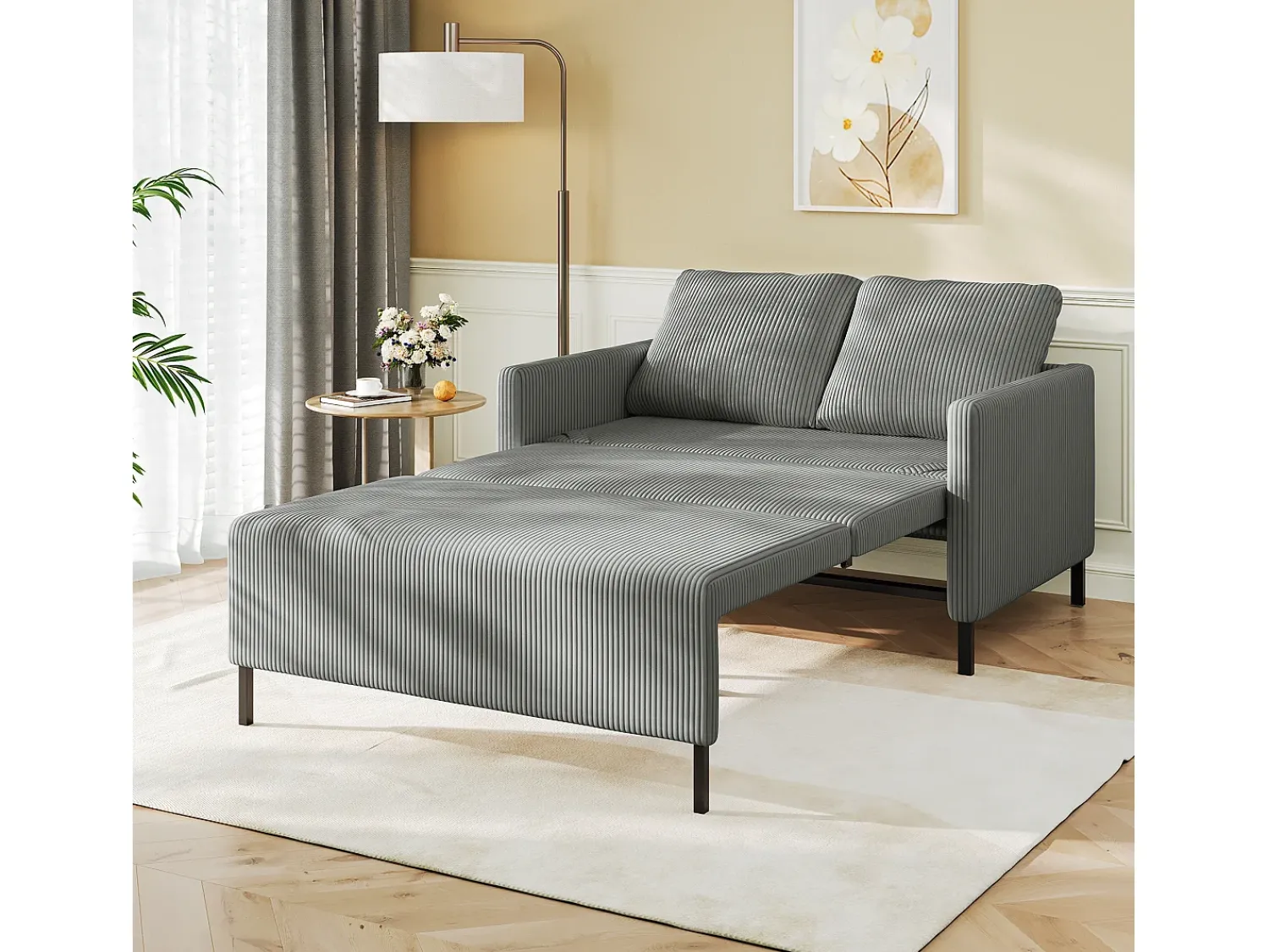 DripeX Sofá conversível de 2 lugares Clique clique, veludo cinza com nervuras, sono de 170 cm, colchão de 10 cm, para estúdio/sala de estar/quarto^ Sofá
