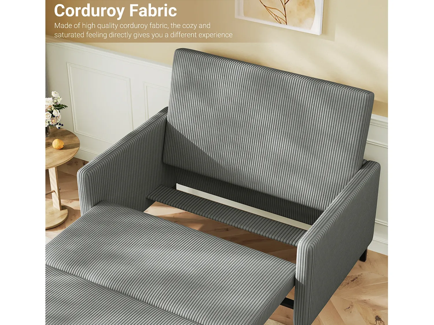 DripeX Sofá conversível de 2 lugares Clique clique, veludo cinza com nervuras, sono de 170 cm, colchão de 10 cm, para estúdio/sala de estar/quarto^ Sofá
