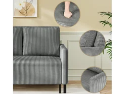 DripeX Sofá conversível de 2 lugares Clique clique, veludo cinza com nervuras, sono de 170 cm, colchão de 10 cm, para estúdio/sala de estar/quarto^ Sofá
