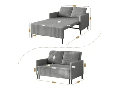 DripeX Sofá conversível de 2 lugares Clique clique, veludo cinza com nervuras, sono de 170 cm, colchão de 10 cm, para estúdio/sala de estar/quarto^ Sofá