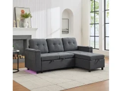 Merax Sofá conversível de 3 lugares - 208 x 146 x 89,5 cm - com espaço de armazenamento integrado + LEDs - Tecido - cinza^ Sofá