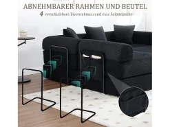 Sofá|Merax Sofá conversível de 4 lugares - 270 x 180 x 64 cm - design modular - veludo - Preto
