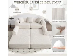 Merax Sofá conversível de 4 lugares - 270 x 180 x 64 cm - design modular - veludo -^ Sofá