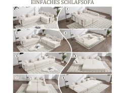 Merax Sofá conversível de 4 lugares - 270 x 180 x 64 cm - design modular - veludo -^ Sofá