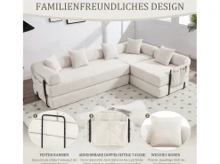 Merax Sofá conversível de 4 lugares - 270 x 180 x 64 cm - design modular - veludo -^ Sofá