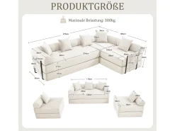 Merax Sofá conversível de 4 lugares - 270 x 180 x 64 cm - design modular - veludo -^ Sofá