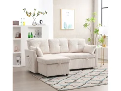 Merax Sofá conversível de 3 lugares - 206 x 130 x 88 cm - sofá modular - com armazenamento - veludo -^ Sofá
