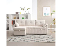 Merax Sofá conversível de 3 lugares - 206 x 130 x 88 cm - sofá modular - com armazenamento - veludo -^ Sofá