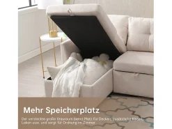 Merax Sofá conversível de 3 lugares - 206 x 130 x 88 cm - sofá modular - com armazenamento - veludo -^ Sofá