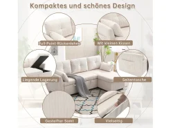 Merax Sofá conversível de 3 lugares - 206 x 130 x 88 cm - sofá modular - com armazenamento - veludo -^ Sofá