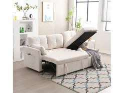 Merax Sofá conversível de 3 lugares - 206 x 130 x 88 cm - sofá modular - com armazenamento - veludo -^ Sofá