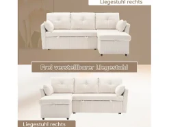 Merax Sofá conversível de 3 lugares - 206 x 130 x 88 cm - sofá modular - com armazenamento - veludo -^ Sofá