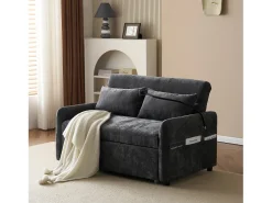 Merax Sofá conversível de 2 lugares com encosto ajustável - Suporte e tomada USB - Tecido Chenille - Função dormir - Cinza^ Sofá