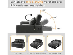 Merax Sofá conversível de 2 lugares com encosto ajustável - Suporte e tomada USB - Tecido Chenille - Função dormir - Cinza^ Sofá
