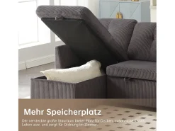 Merax Sofá conversível de 3 lugares - 206 x 130 x 88 cm - sofá modular - com armazenamento - veludo - cinza^ Sofá
