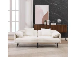 Clearance Merax Sofá conversível de 2 lugares - 167,5 x 73 x 70 cm - Encosto reclinável em 3 posições (100°–180°) - Tecido - Branco