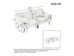 Clearance Merax Sofá conversível de 2 lugares - 167,5 x 73 x 70 cm - Encosto reclinável em 3 posições (100°–180°) - Tecido - Branco