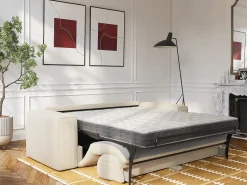 Sofá*Vente-unique Sofá conversível de 4 lugares abertura rápida em veludo cotelê - Colchão de 16 cm POGNIA Bege