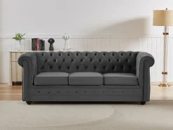 Sofá*Vente-unique Sofá conversível de 3 lugares em veludo CHESTERFIELD Cinza antracite